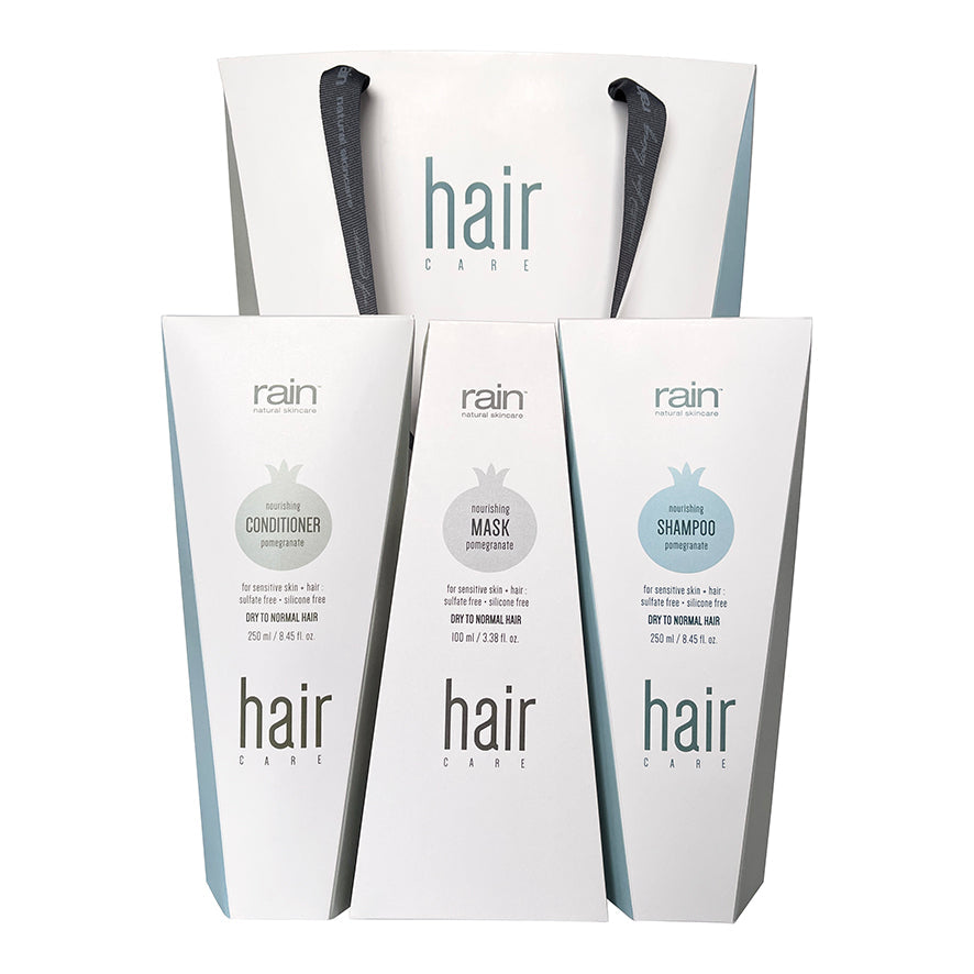 pomegranate hair care set con shampoo, balsamo, maschera per capelli